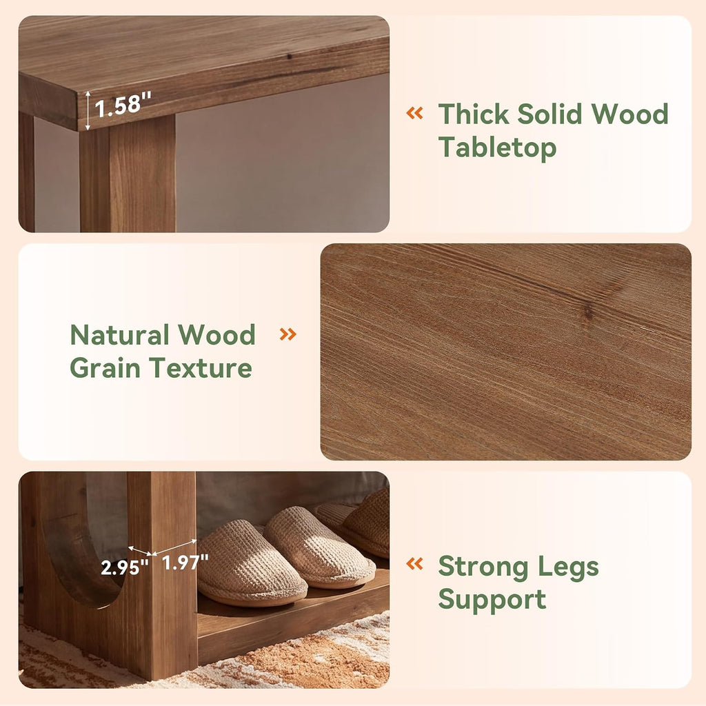 Natural Wood Farmhouse 2-Tier Entryway Shoe Bench