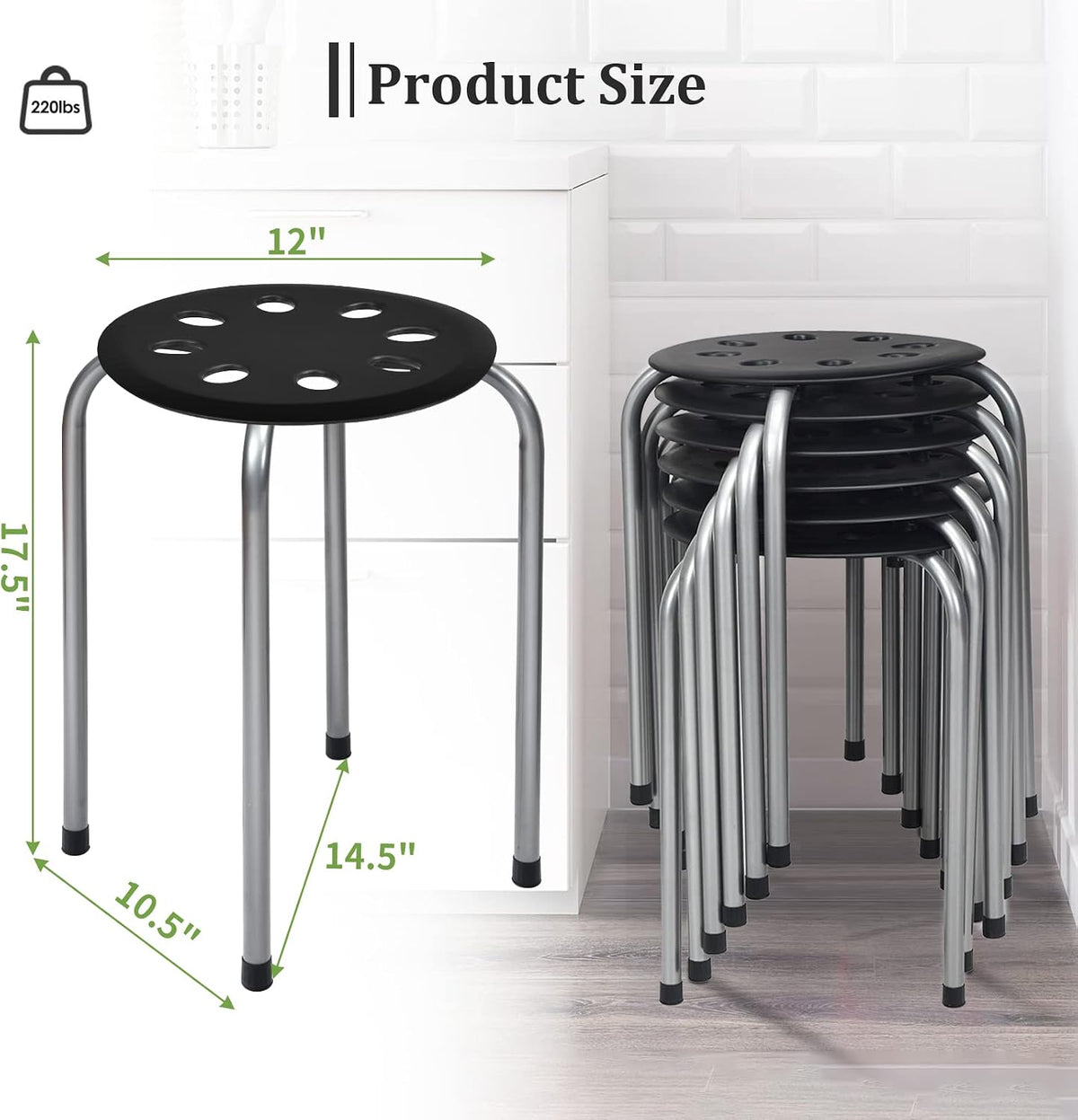 Black Grey Round Plastic Metal Frame Stackable Stools 6 Pack