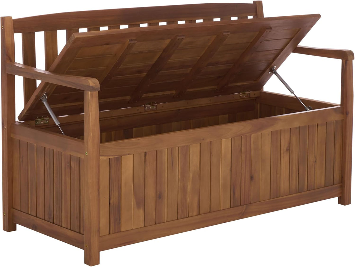 Natural Acacia Lift Top Slatted Outdoor Storage Bench