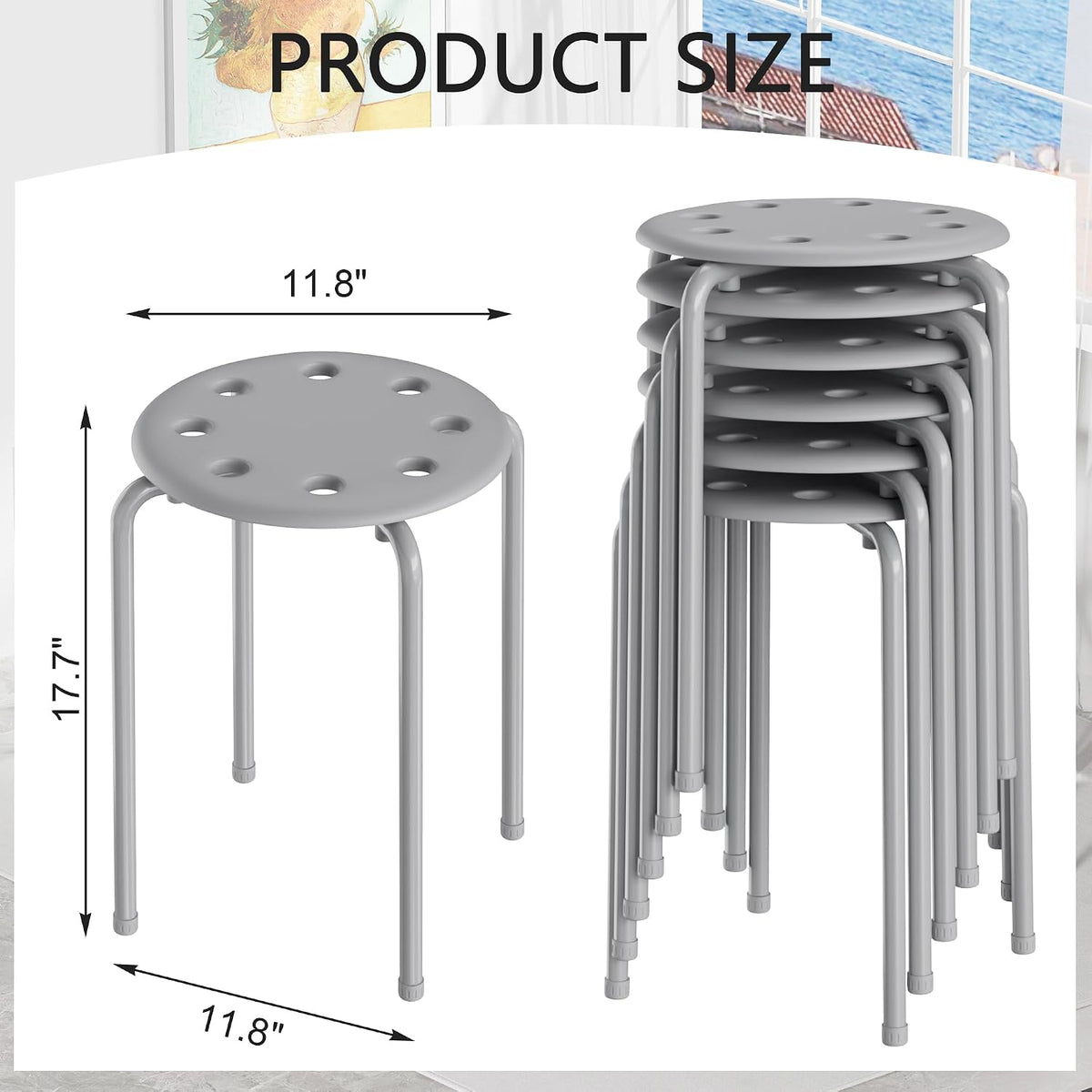 Grey Colorful Stackable Stools Set of 6, 17.7 Inch