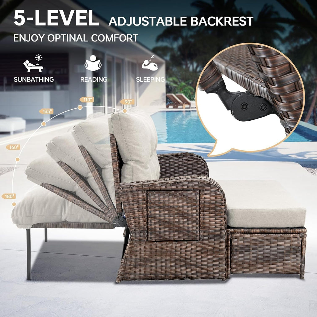 Beige Wicker Double Patio Daybed