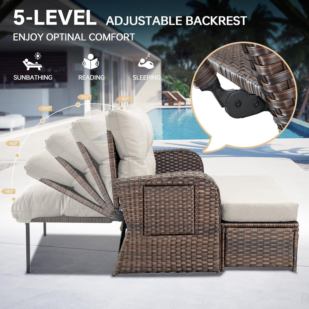 Beige Wicker Double Patio Daybed