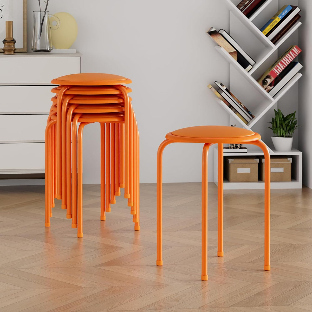 Orange Padded Steel Leg Stackable Stools 6 Pack