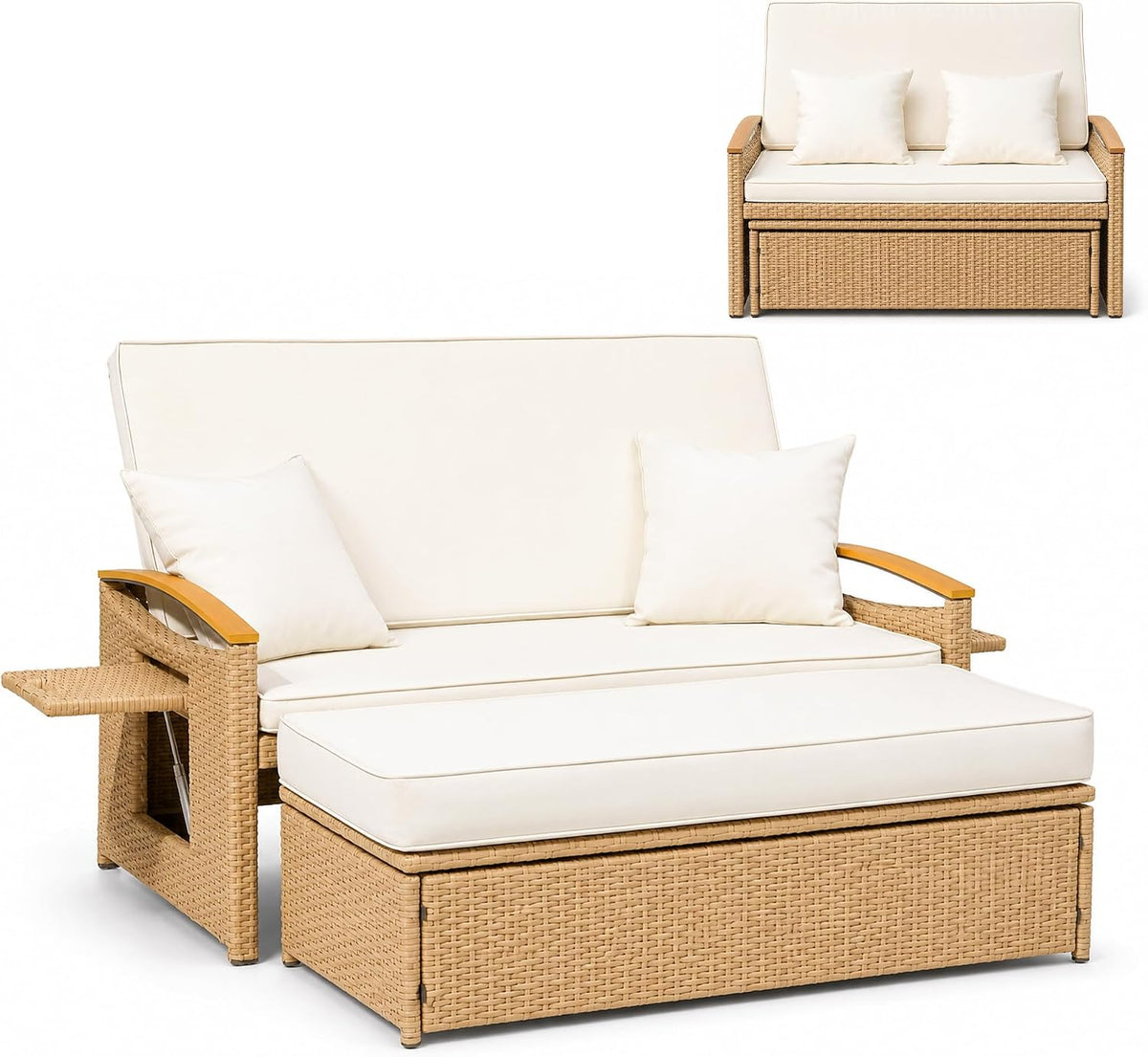 Boho Beige Rattan Patio Daybed