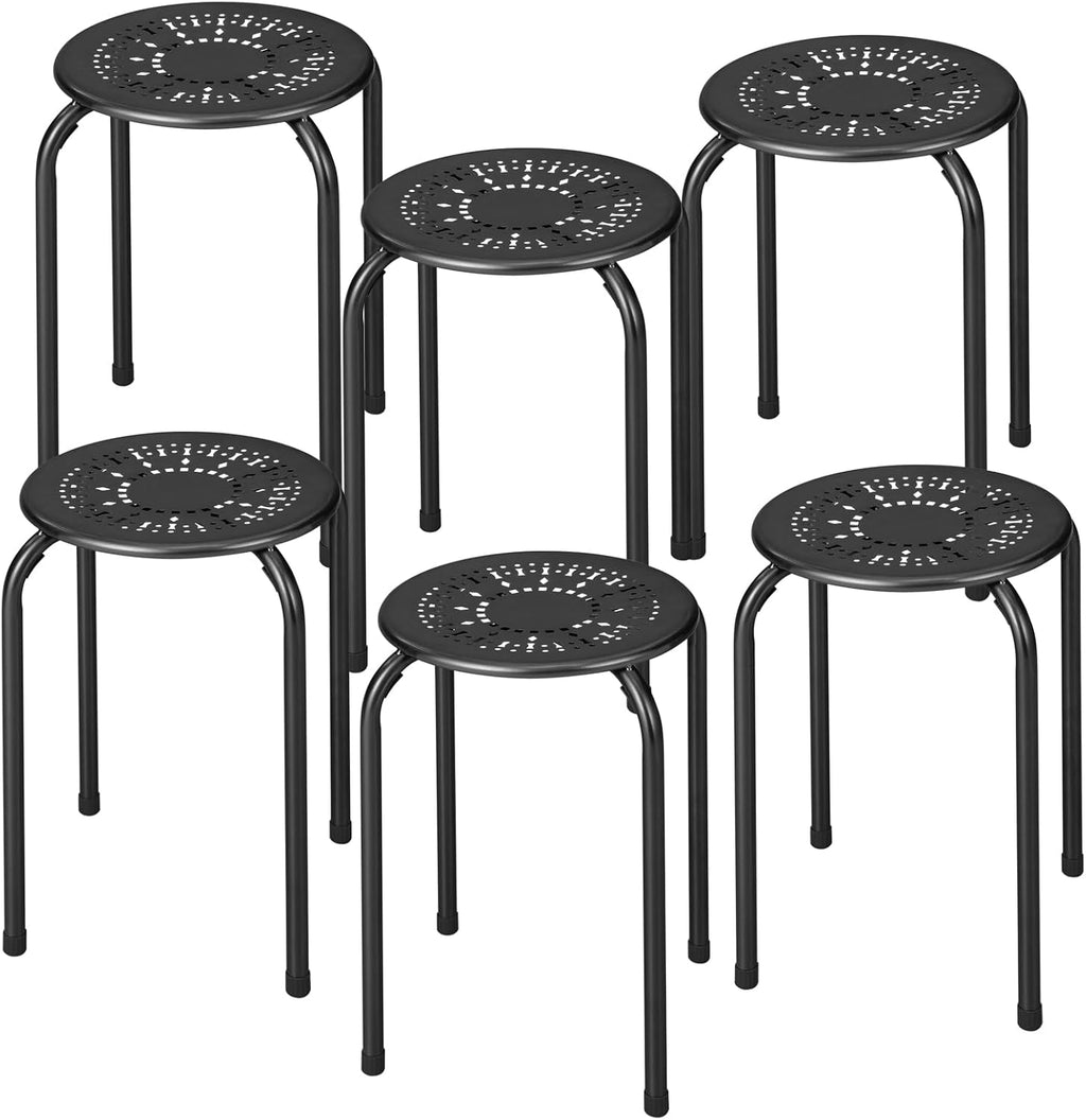 6 Pack Black Round Metal Stackable Classroom Stools