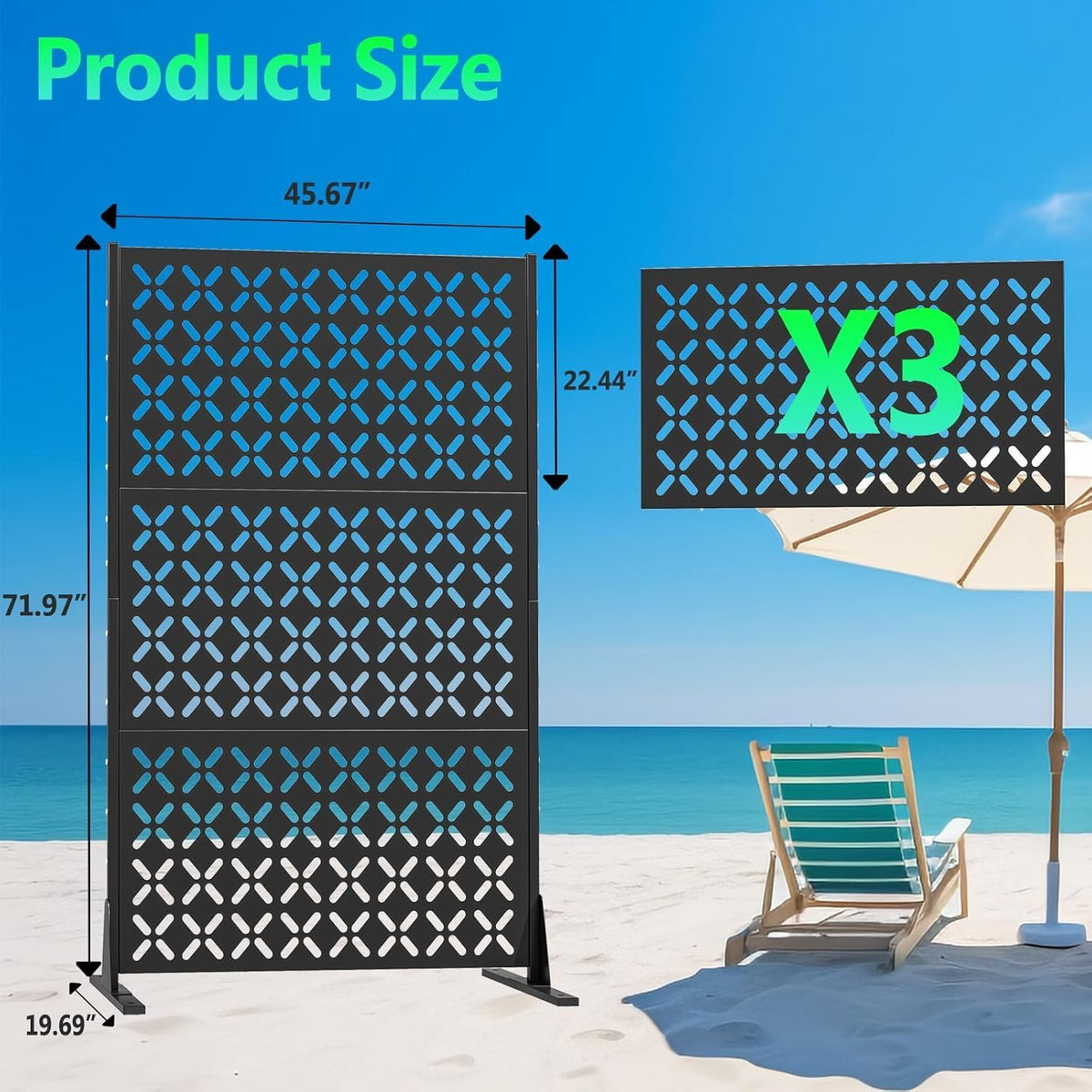 Freestanding X Pattern Metal Privacy Screen