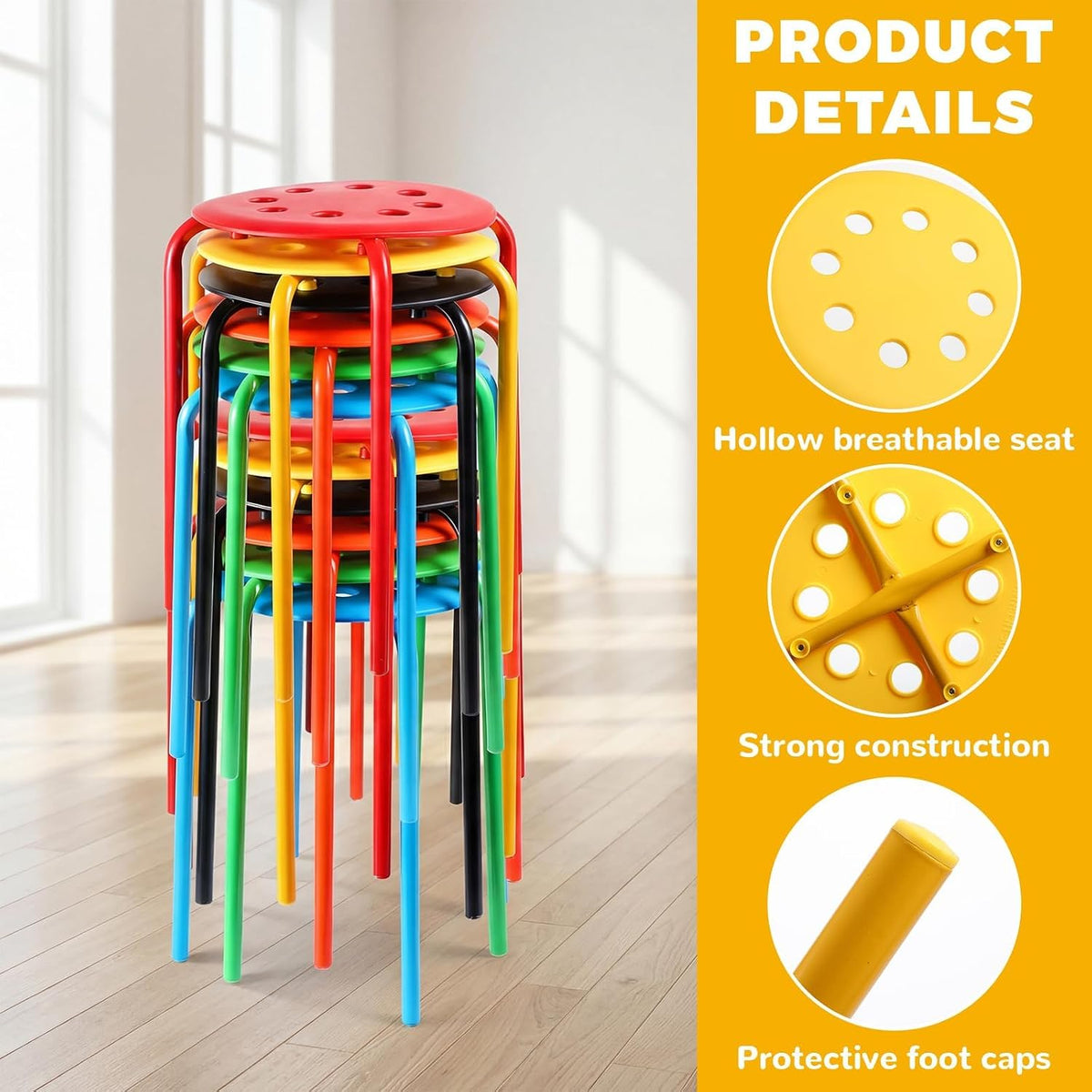 12 Pack Kids Round Top Metal Stackable Stools