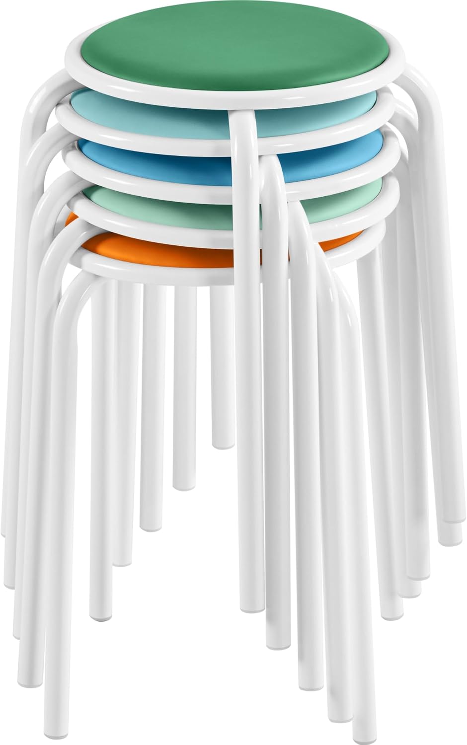 Pastel Faux Leather Padded Stackable Stools Set of 5