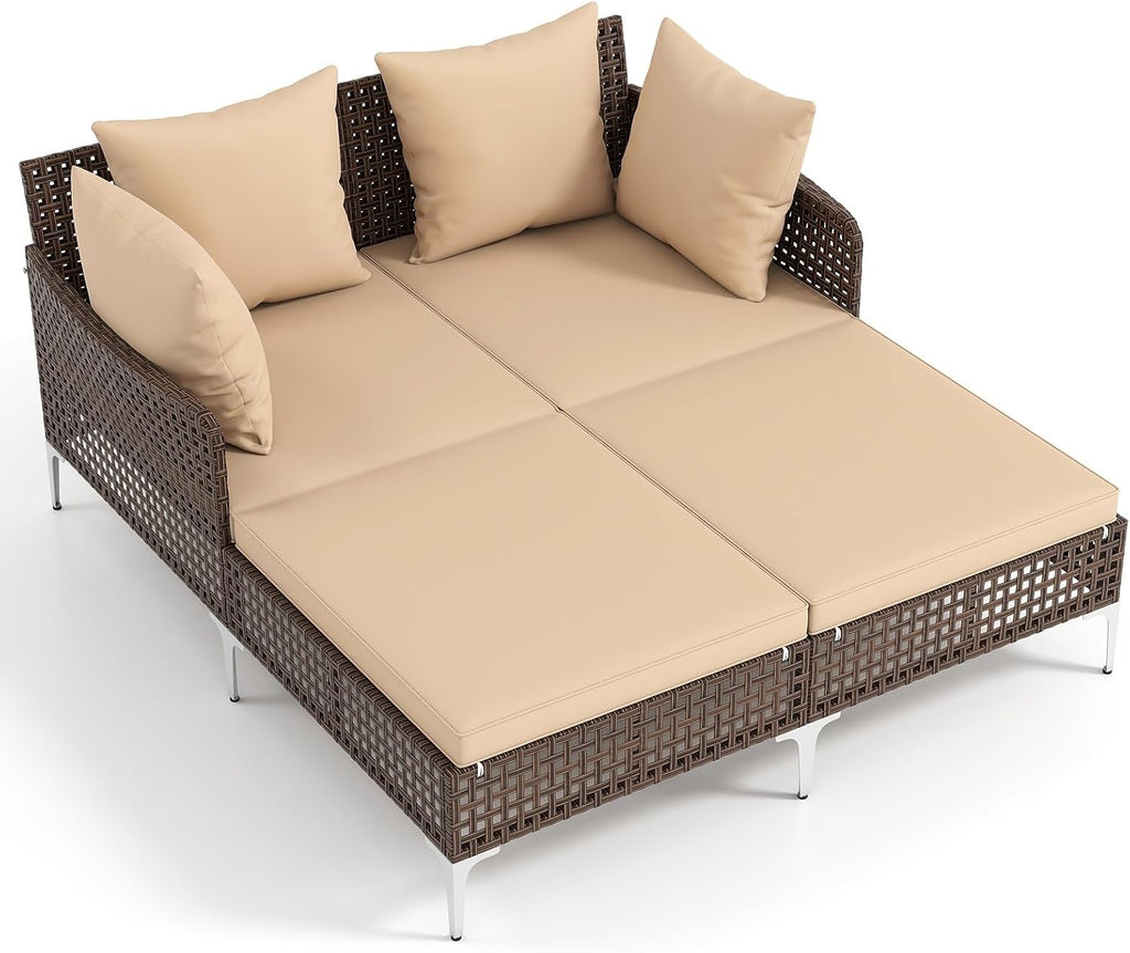 Brown Boho Rattan Double Daybed