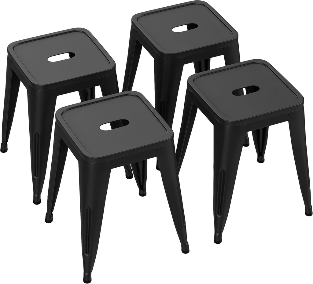 Black Industrial Metal Stackable Stools Set of 4, 18 Inch