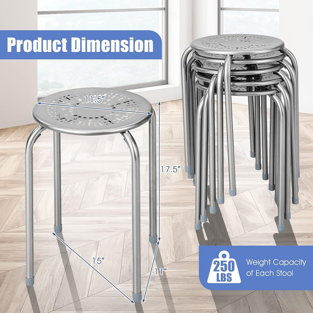 Gray Dome Top Metal Stackable Stools Set of 6