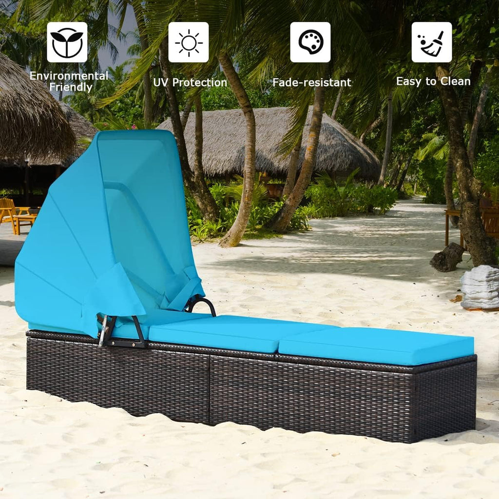 Canopy Wicker Patio Chaise Lounge