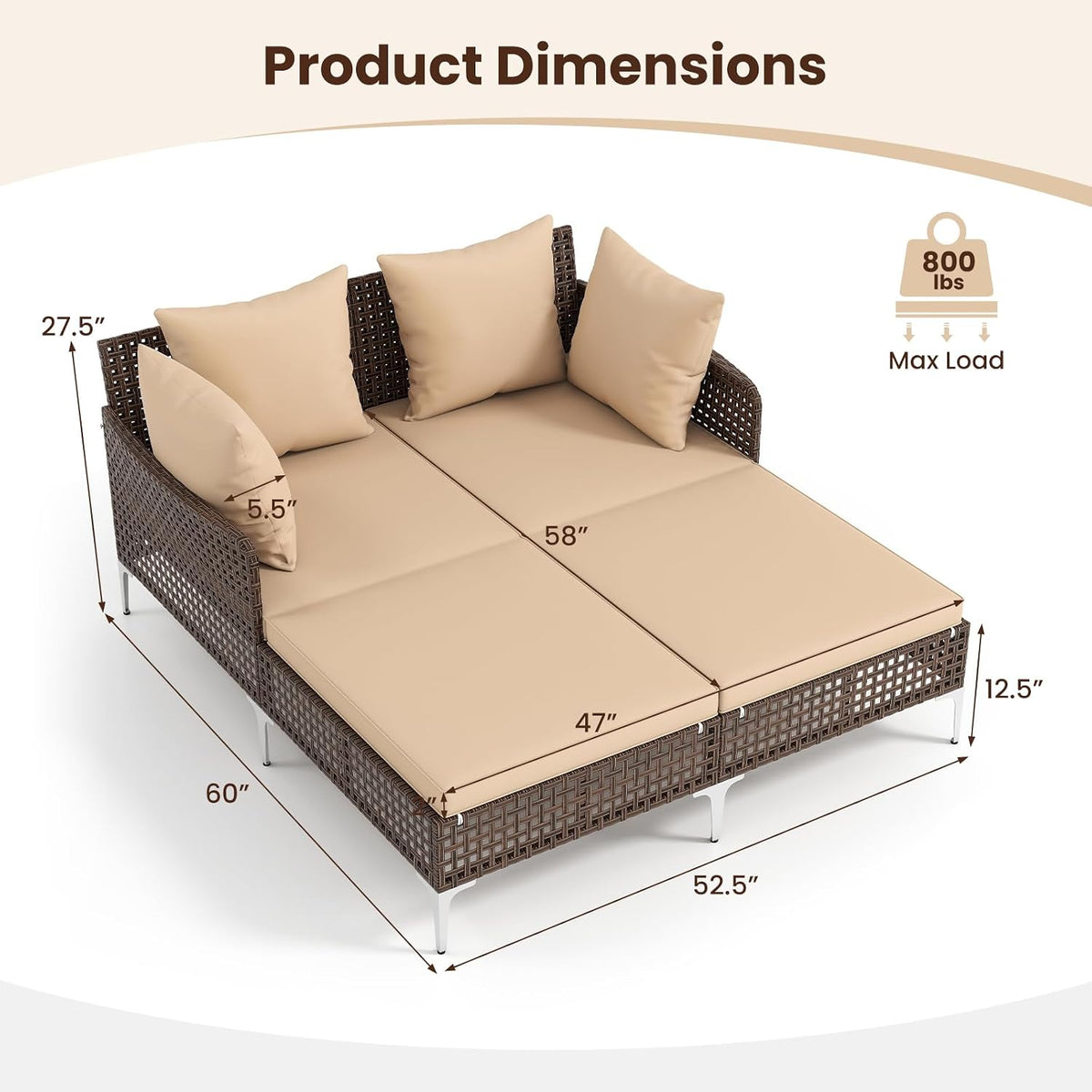 Brown Boho Rattan Double Daybed