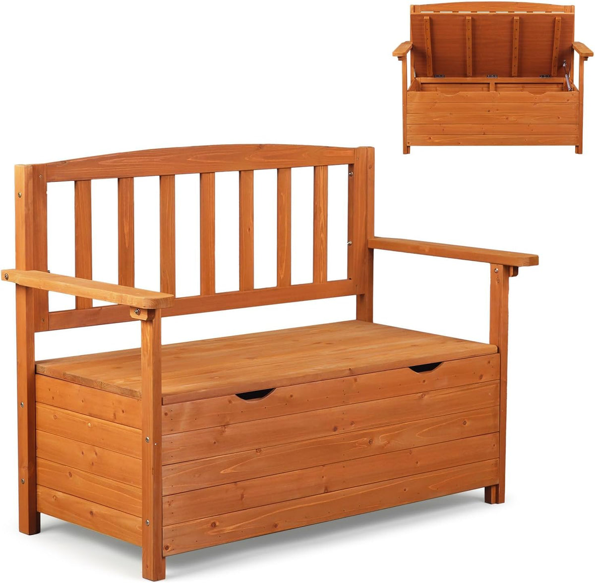 2-Person Wooden Outdoor Storage Loveseat Bench