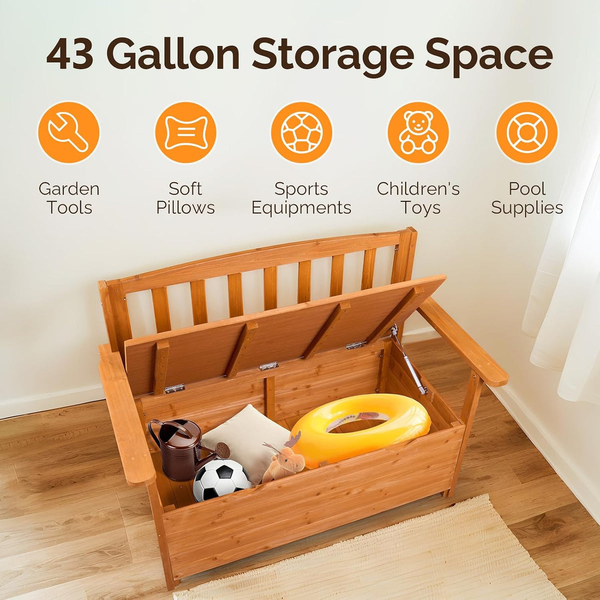 2-Person Wooden Outdoor Storage Loveseat Bench