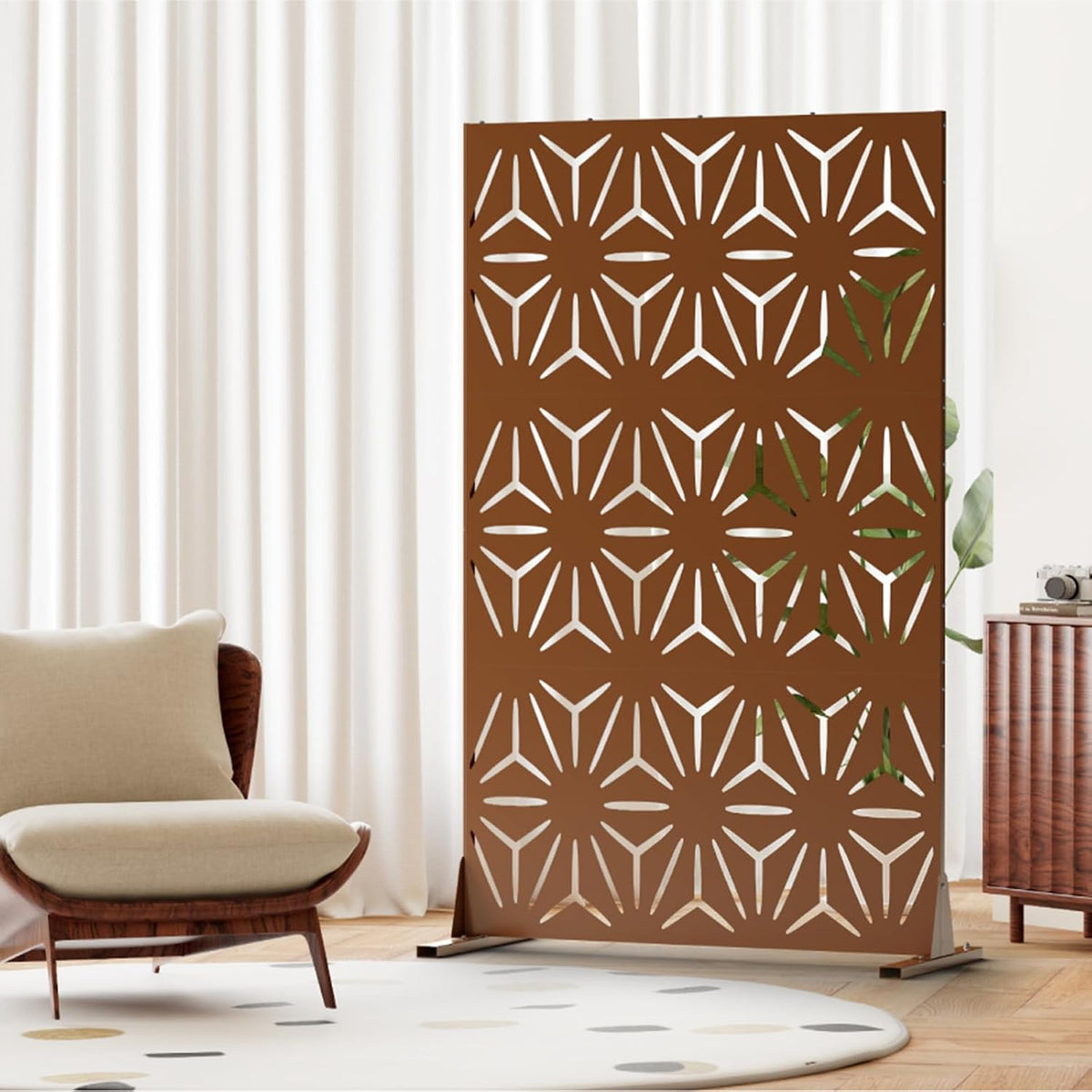 Brown Freestanding Metal Outdoor Privacy Screen