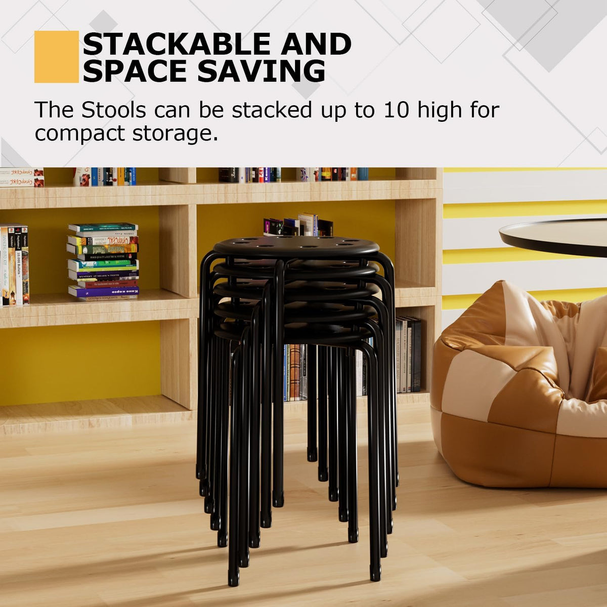 Black Stackable Portable Stools 6 Pack