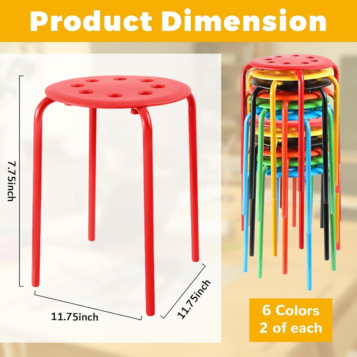 12 Pack Kids Round Top Metal Stackable Stools