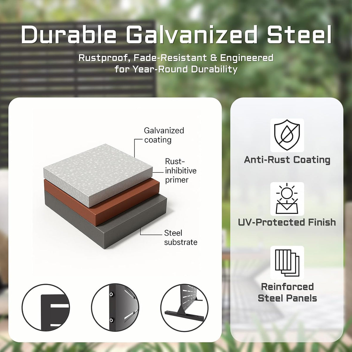 Rustproof Louvered Metal Freestanding Privacy Screen