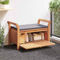 Brown Acacia Wood Outdoor Storage Bench With Cushion