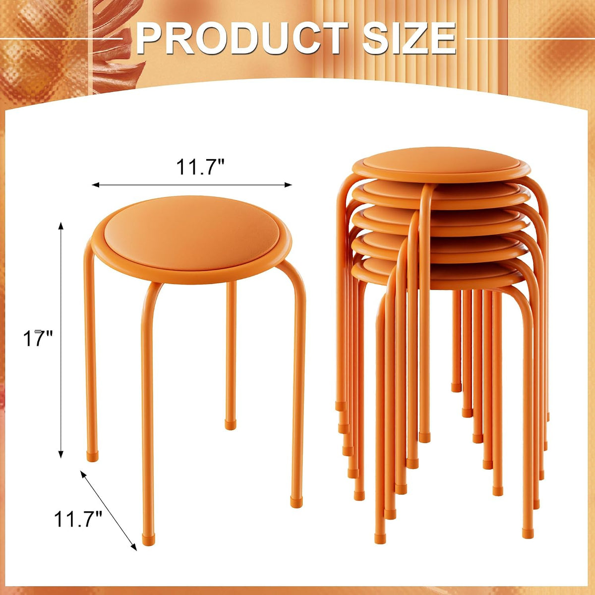 Orange Padded Steel Leg Stackable Stools 6 Pack