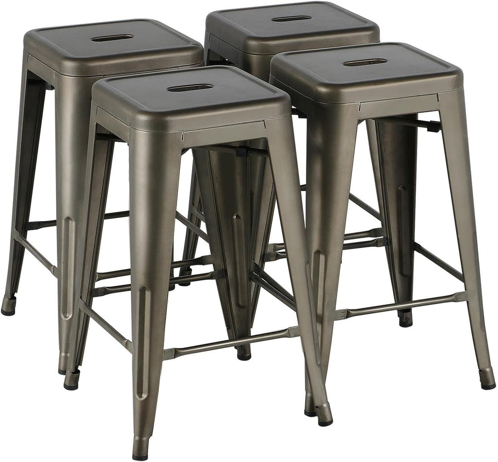 24 Inch Industrial Stackable Metal Backless Bar Stools Set of 4
