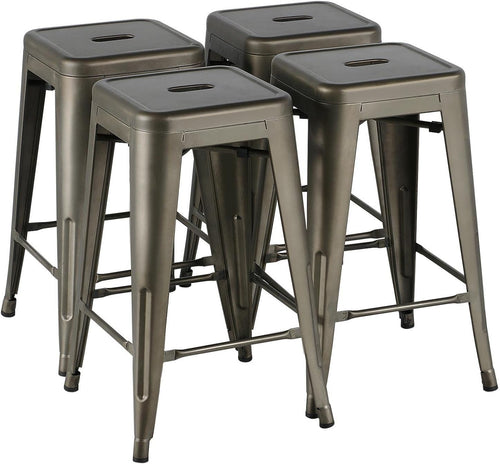 24 Inch Industrial Stackable Metal Backless Bar Stools Set of 4