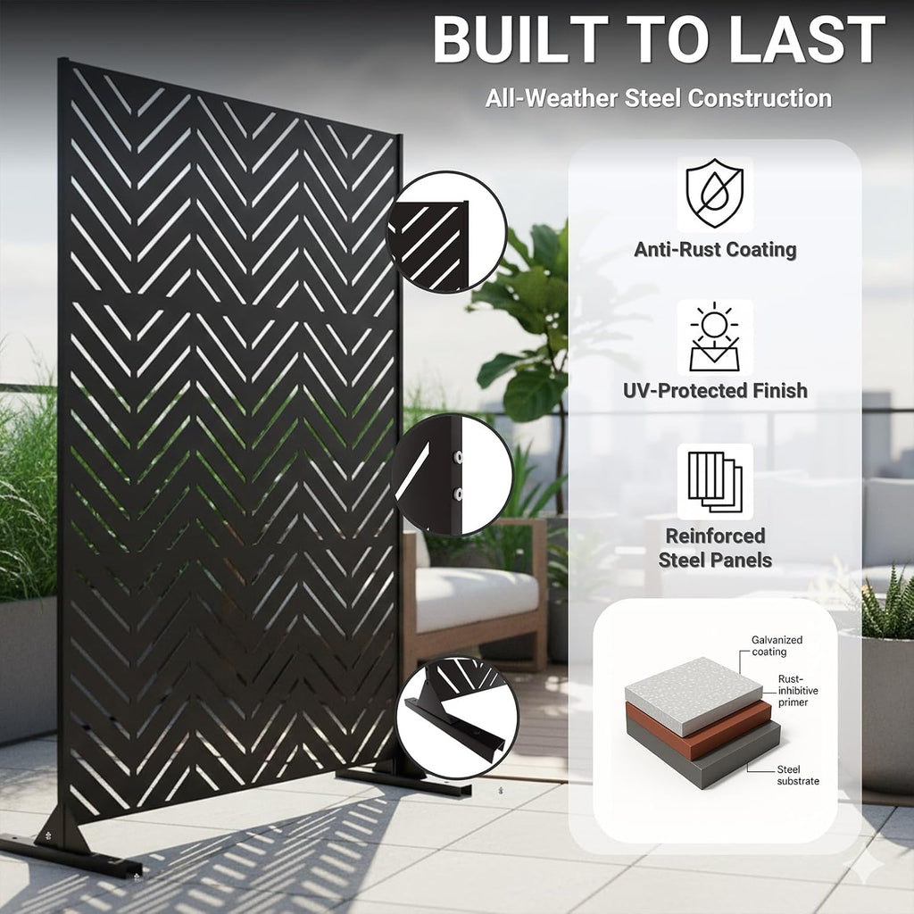 Chevron Laser Cut Freestanding Metal Privacy Screen
