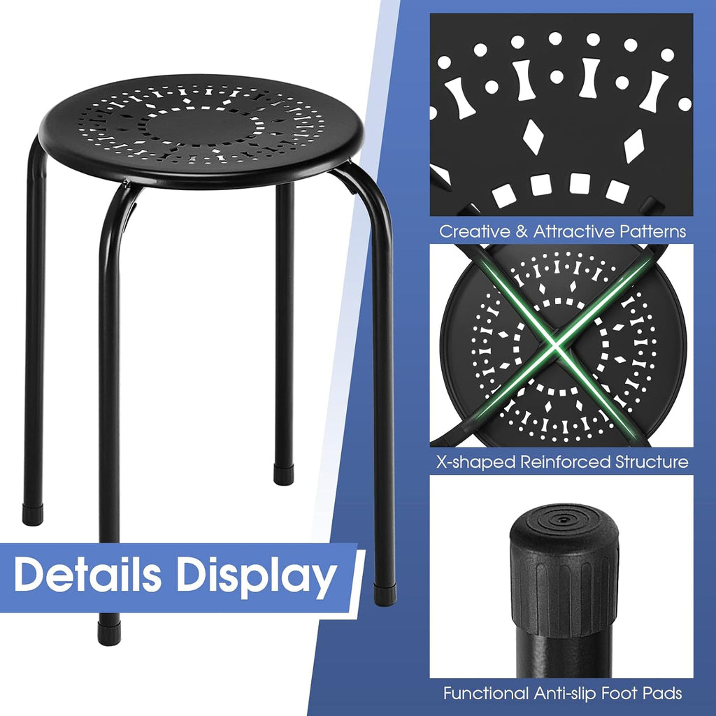 6 Pack Black Round Metal Stackable Classroom Stools