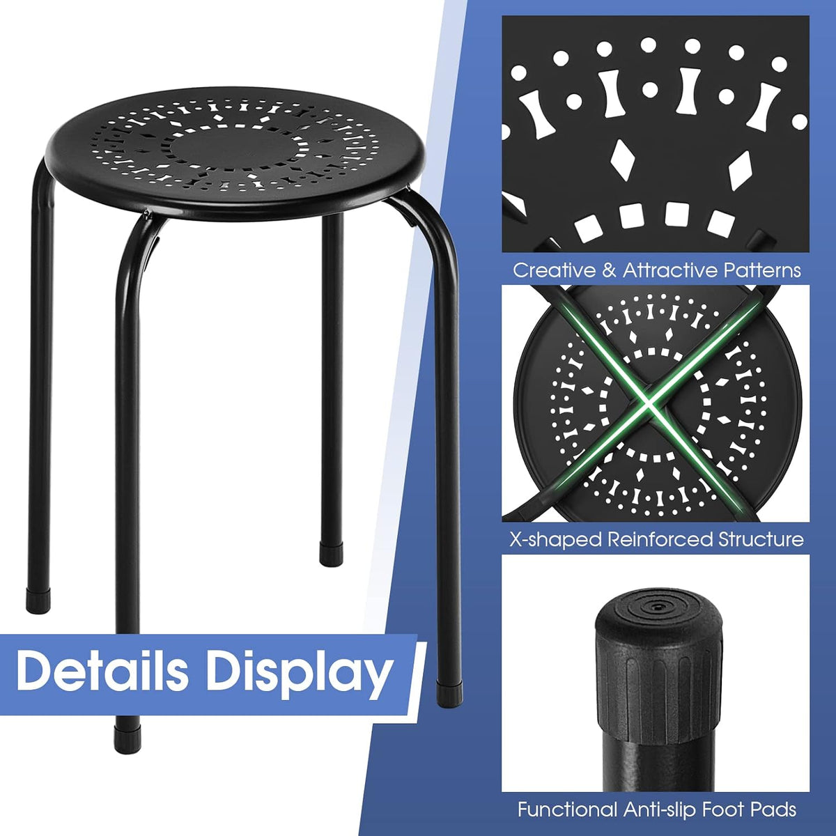 6 Pack Black Round Metal Stackable Classroom Stools