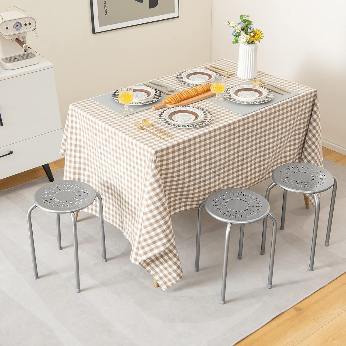 Gray Dome Top Metal Stackable Stools Set of 6
