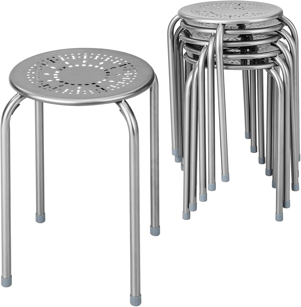 Gray Dome Top Metal Stackable Stools Set of 6