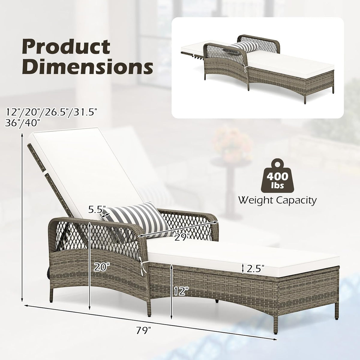 Off White Wicker Patio Chaise Lounge