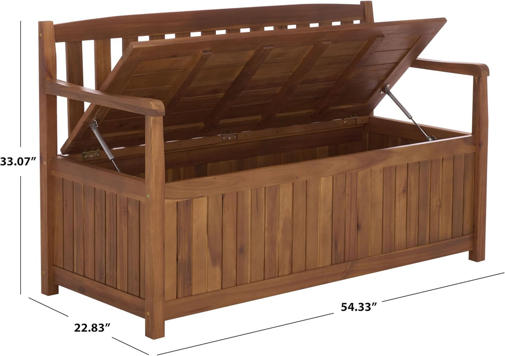 Natural Acacia Lift Top Slatted Outdoor Storage Bench