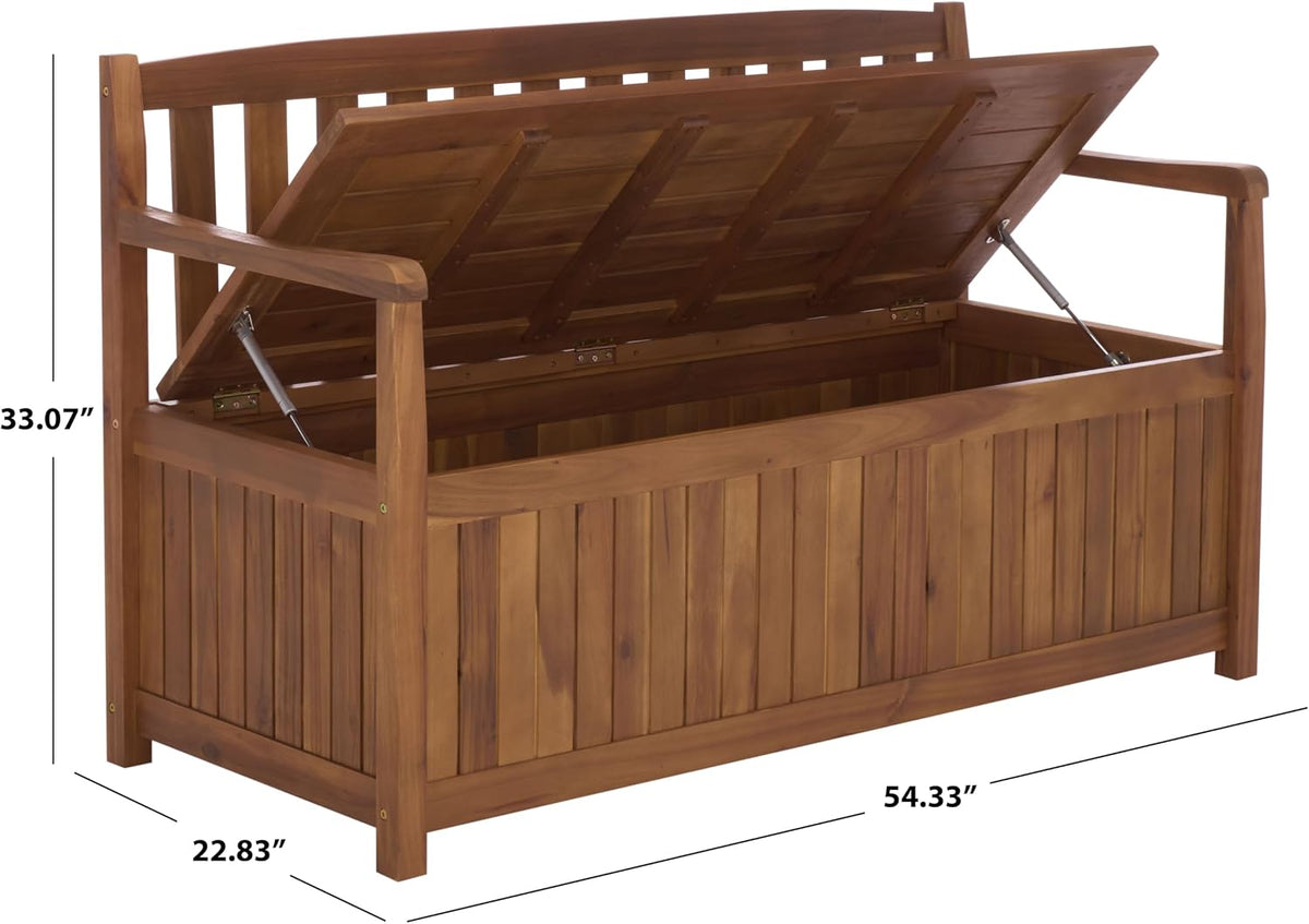 Natural Acacia Lift Top Slatted Outdoor Storage Bench