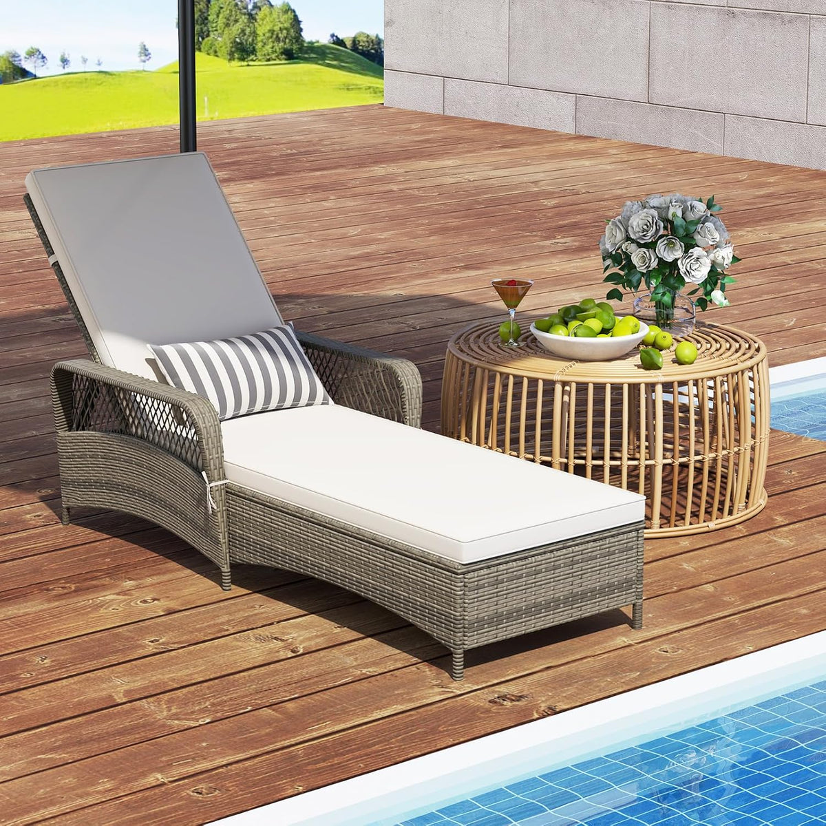 Off White Wicker Patio Chaise Lounge