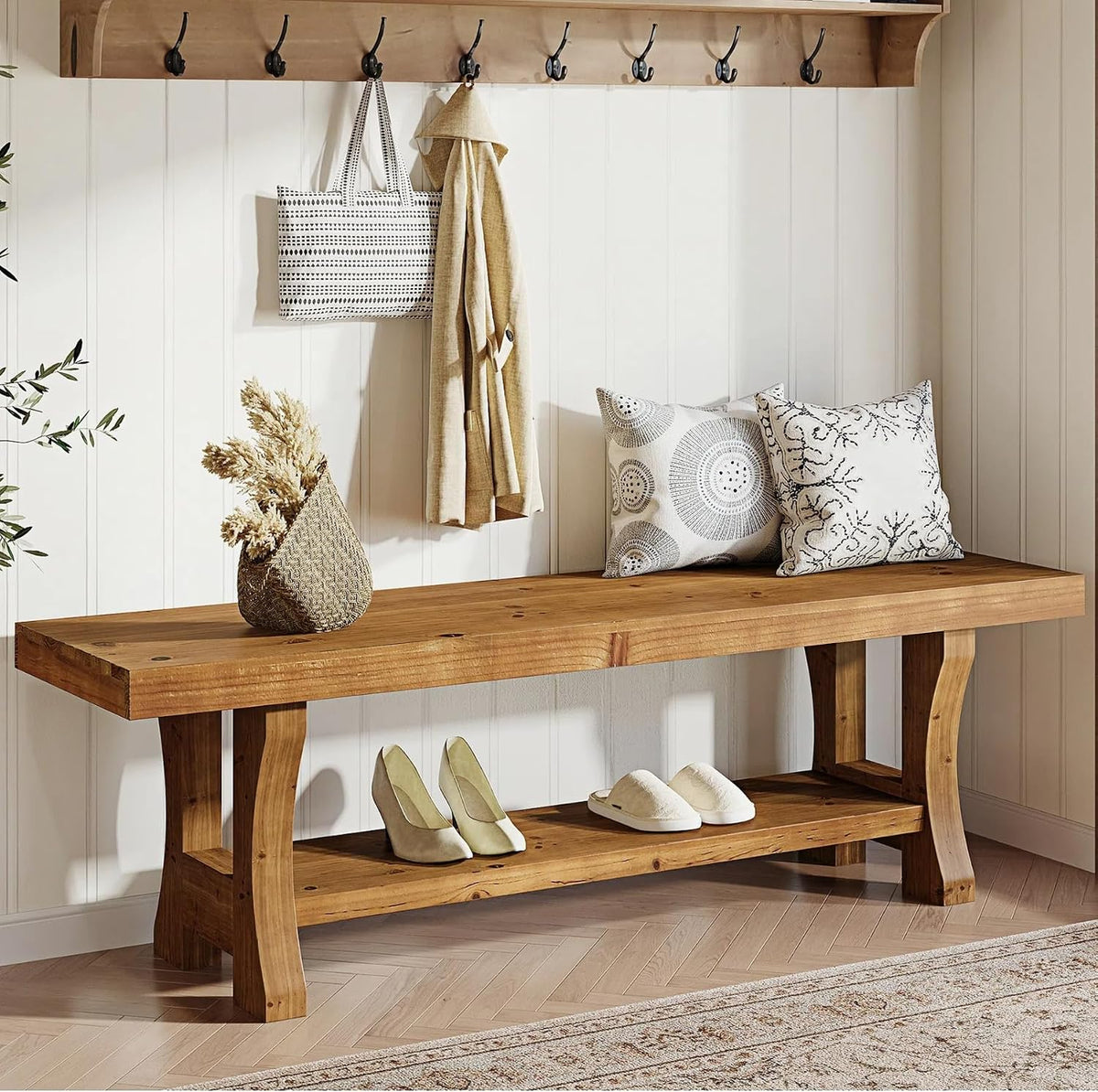 Brown Solid Wood Indoor Bench