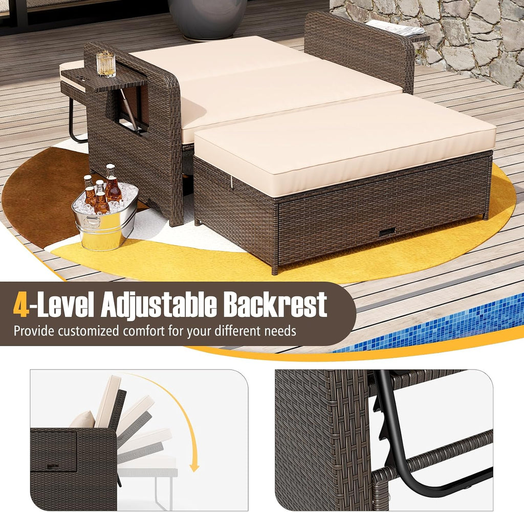 Wicker Patio Daybed with Ottoman