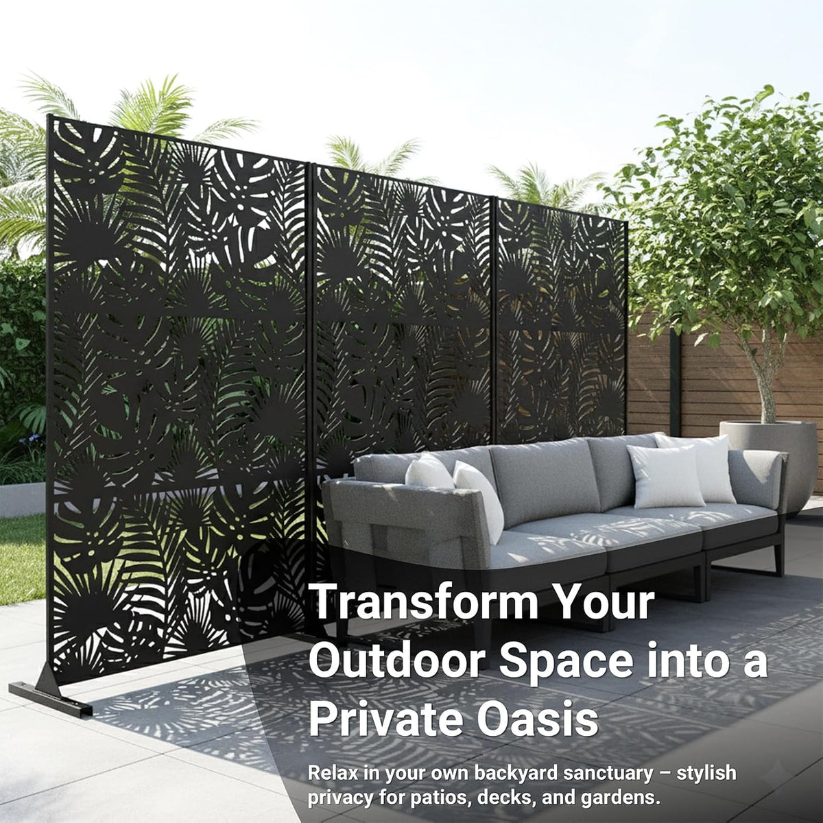 Tropical Leaf Laser Cut Freestanding Metal Privacy Screen