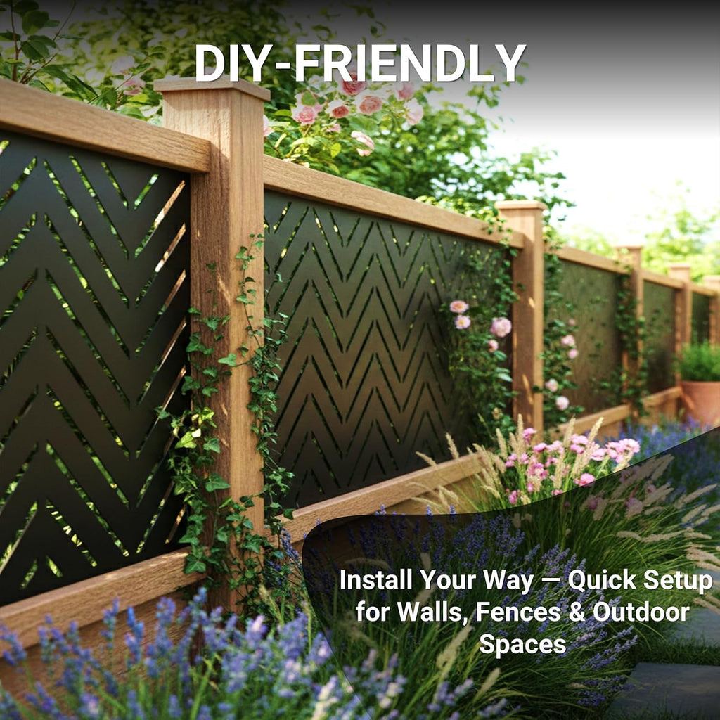 Chevron Laser Cut Freestanding Metal Privacy Screen