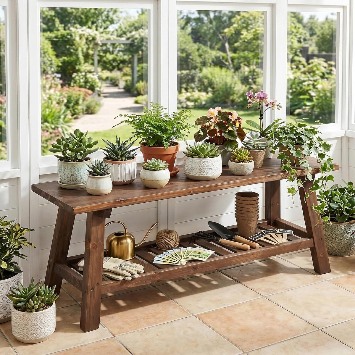 Brown Rustic Wood Storage Shoe Bench Indoor Outdoor