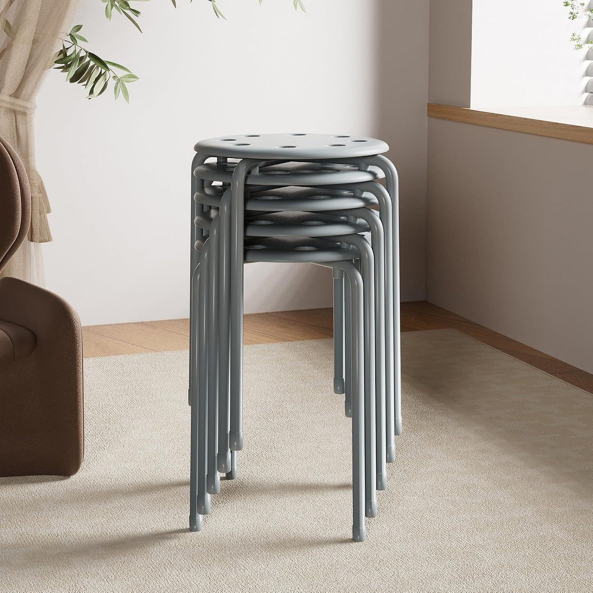 Grey Colorful Stackable Stools Set of 6, 17.7 Inch
