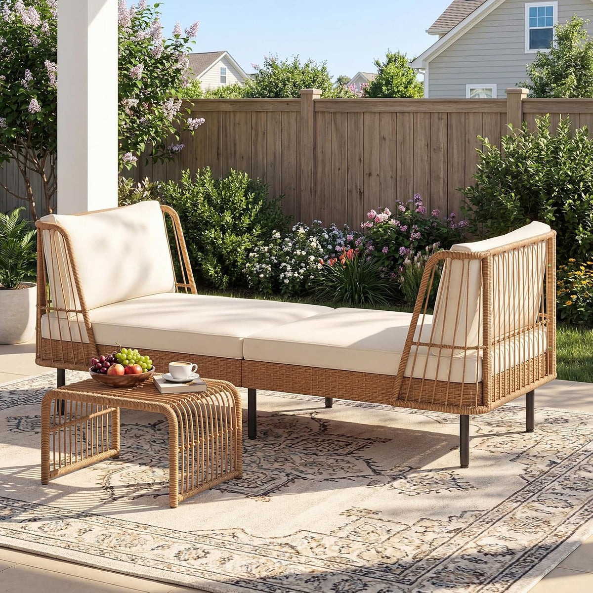 Boho Wicker Two-Seat Patio Daybed