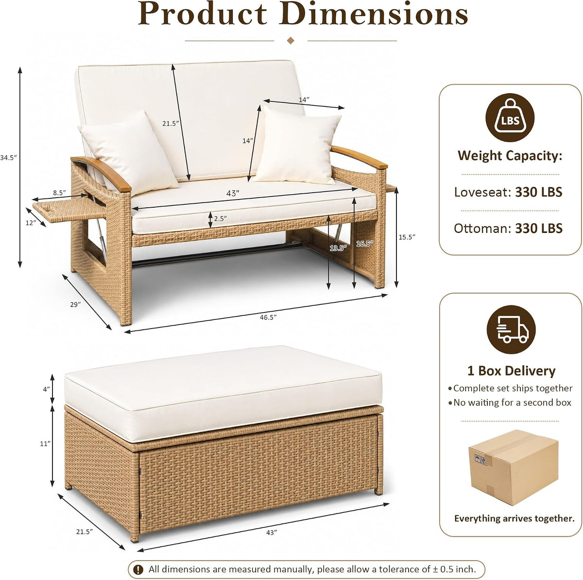 Boho Beige Rattan Patio Daybed