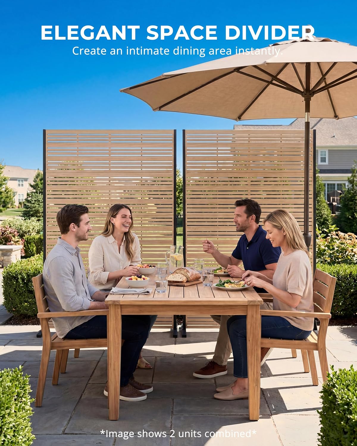 Faux Wood Louvered Freestanding Metal Privacy Screen