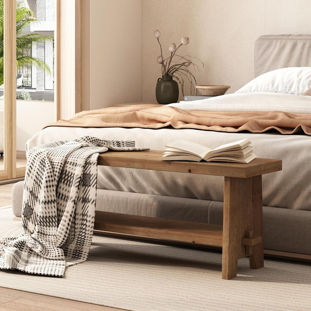 Brown Farmhouse Wooden Storage Entryway Bench