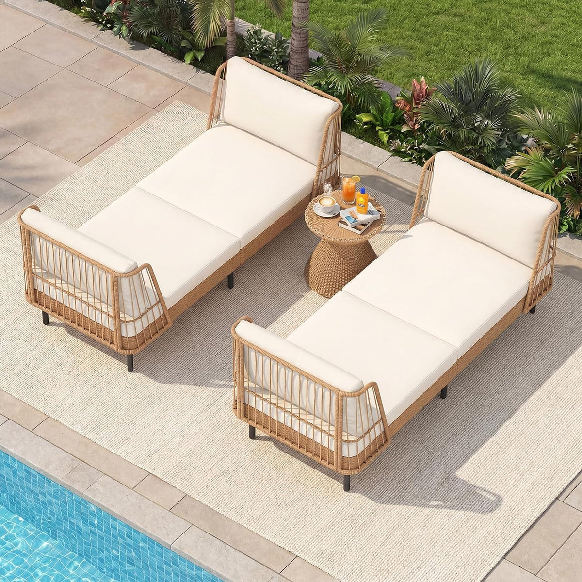 Boho Wicker Two-Seat Patio Daybed