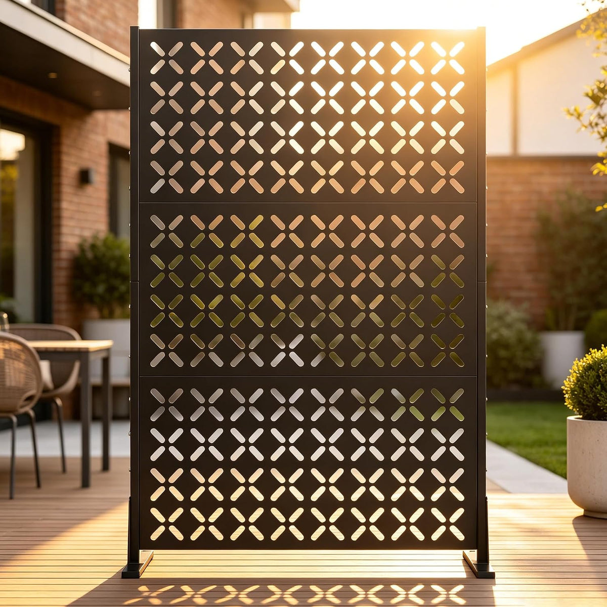 Freestanding X Pattern Metal Privacy Screen