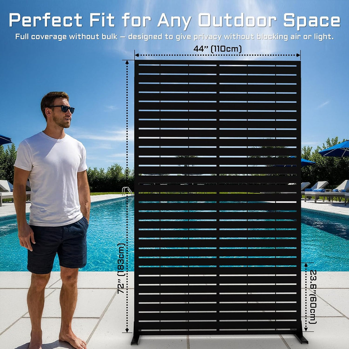 Rustproof Louvered Metal Freestanding Privacy Screen