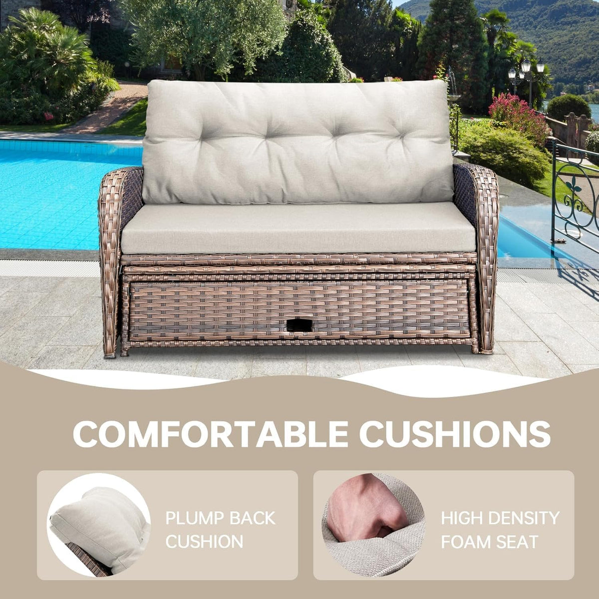Beige Wicker Double Patio Daybed